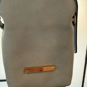 Poppy & peonies blue Leather Crossbody Bag with Gold Plaque